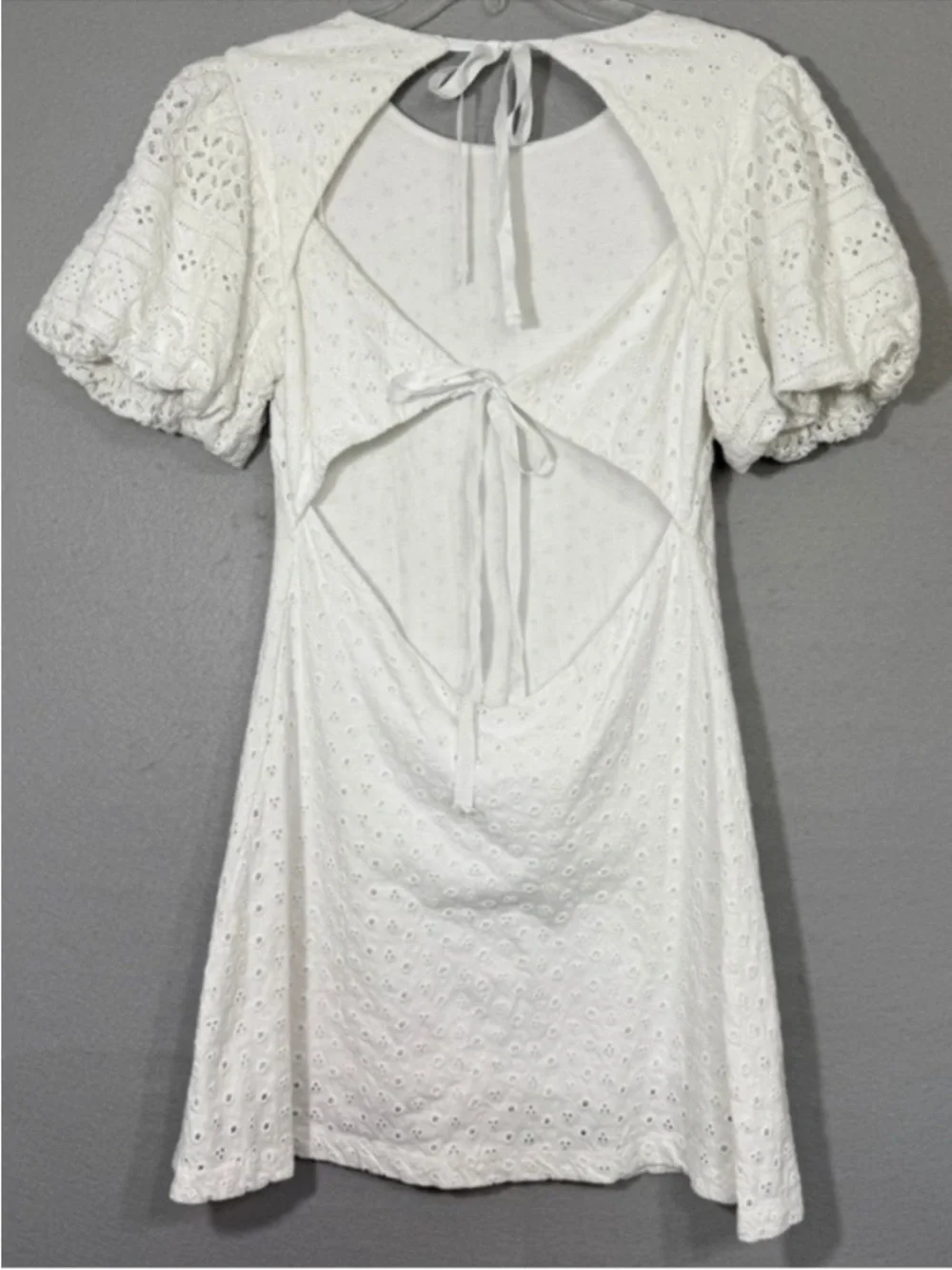 Free People Apricot Rose Mini Dress Eyelet Embroidered Lace Puff Sleeve White L - Picture 6 of 11